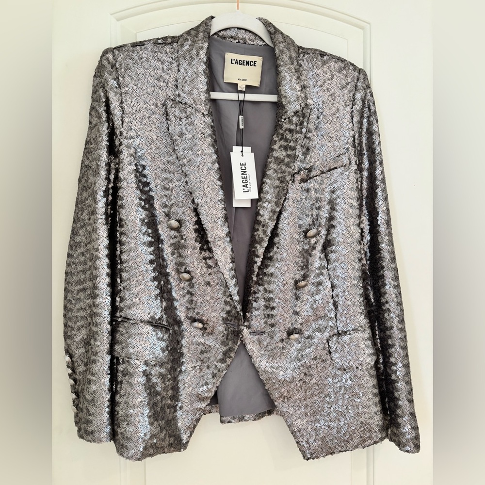 L'AGENCE Silver Sequin Women's Blazer 4